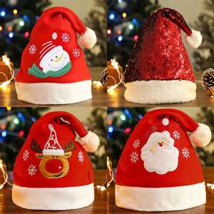 Vente en gros de chapeaux de Noël pour enfants et adultes en flanelle avec motif de dessin animé brodé, chapeau du Père Noël - Product Image 6