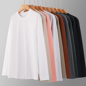 T-shirt personnalisé avec logo, col rond, couleur unie, tissu épais, t-shirt uni pour homme, t-shirt unisexe surdimensionné en coton à manches longues - Product Image 1