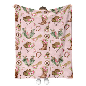 Bas quantité minimale de commande personnalisé sans couture sud-ouest couverture pays Cowboy bottes chapeaux Cactus <span class=keywords><strong>vache</strong></span> impression flanelle jeter couverture en gros - Product Image 4