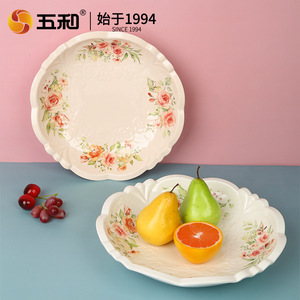 Fruit Plate Round Melamine Dish With Floral Design For Party Snacks And Dried Fruits Luxury Retro Style - Product Image 2