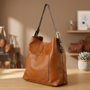 Bolso de Mano de Cuero Genuino para Mujer, Hecho a Mano, con Cierre de Cremallera, Impermeable, Ecológico, Duradero, Suave, Ligero, Portátil, de Gran Capacidad - Product Image 4