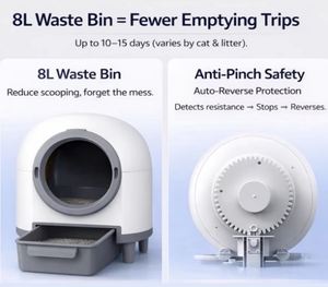 Bac à litière automatique pour chat de grande capacité 80L, facile à nettoyer, écologique, avec application Wi-Fi, contrôle à distance, surveillance intelligente - Product Image 2