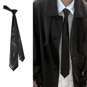 Corbata de Cuero Negra de Color Sólido, Estrecha, Informal, para Hombre y Mujer, Accesorio de Moda - Product Image 3