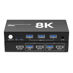 Portable 2 IN 1 OUT 8K HD MI KVM Switcher 1 Moniteur 2 Ordinateurs USB 3.0 EDID 8k60hz Commutateur KVM 2 Voies