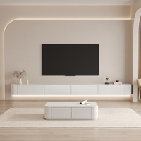 Meuble TV Suspendu en Bois Massif et Table Basse : Combinaison Murale Moderne et Simple pour Petit Espace