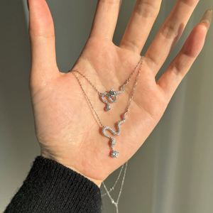 Dylam Dainty 925 Sterling <b>Silver</b> Rhodium Plated 5A Cubic Zirconia VVS1 D Color Moissanite Stone <b>Snake</b> Pendant Necklace for Women - Product Image 6