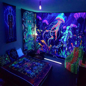 <span class=keywords><strong>Psychédélique</strong></span> Fluorescent <span class=keywords><strong>UV</strong></span> Active Tapisserie Blacklight Tapisserie <span class=keywords><strong>Tenture</strong></span> Murale Champignon Tapisserie Murale pour La Décoration Intérieure - Product Image 4