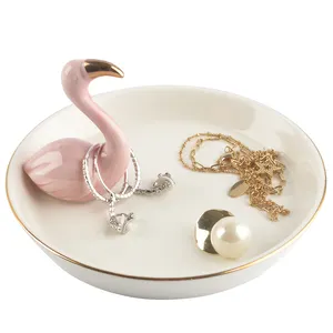 Toptan dekoratif bilezik biblo çanak seramik flamingolar takı yüzük tutucu