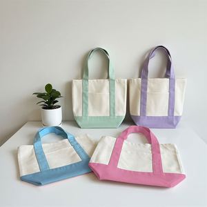 Wholesale Custom Printed Logo Reusable <b>Plain</b> Blank Small Mini Mint Blue Pink Candy Color Gift Cotton <b>Canvas</b> Shopping Tote <b>Bag</b> - Product Image 4