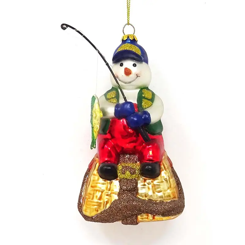 Wholesale new 2024 products christmas cute snowman sitting on fish basket fishing decoration