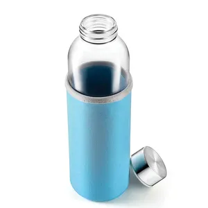 500 מ""ל בקבוק שתייה מים ידידותי לסביבה בדרגה גבוהה חליטת מכסה במבוק סיטונאי בקבוק מים מזכוכית עם שרוול