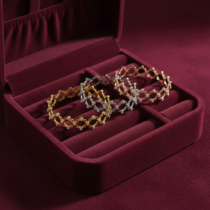 Cercle creux géométrique avec anneau assorti pour femmes, élégant, or, argent, or rose, bijoux à la mode pour femmes - Product Image 1