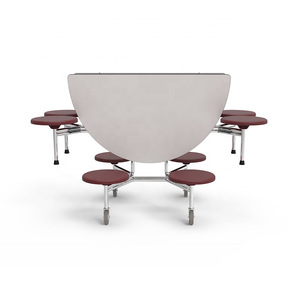 Mobile Round Folding <b>Table</b> With Built In Turntable Wood Color Stainless Steel Frame For Home Use - Product Image 3