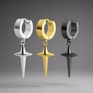 Pendientes de Aro Colgantes Negros de Acero Inoxidable con Cruz Estilo Punk Unisex para Hombre y Mujer, Novedad - Product Image 2