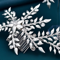 Ensemble de bijoux de mariée en strass feuille d'argent : serre-tête, boucles d'oreilles et peigne à cheveux en cristal, faits main, accessoires de coiffure en viscose pour mariée