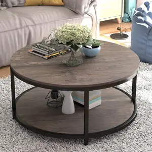 MDF Wooden Coffee Table for Living Room 2-Tier Modern Accent Center Table Home furniture Round Coffee Table