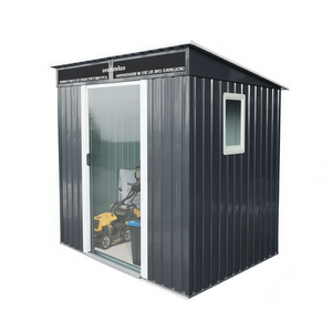 Caseta de almacenamiento metálica para exteriores de 6 pies x 5 pies con ventana, caseta de jardín de acero galvanizado para almacenamiento en césped y patio, en blanco y negro - Product Image 1