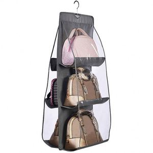 Closet Wardrobe Storage Bag Dual-Sided 6 Clear Pockets Medium Hanging Handbag Organizer for Tote Bag Wallet Purse