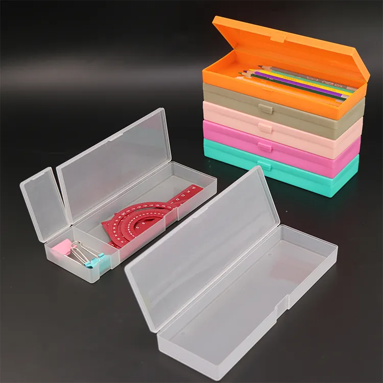 RTS 10 adet özel renk çocuk masası aksesuarları şeffaf şeffaf kalem kutusu plastik kalem kutuları bir kalem kutusu çocuklar için