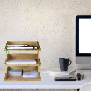 Organisateur de fichiers de bureau à 3 niveaux Bambou Empilable A4 Rack à lettres Plateau de classement de documents - Product Image 2