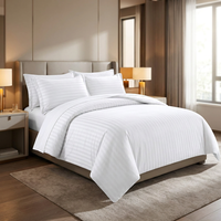 Parure de lit d'hôtel de luxe en satin rayé blanc 100% coton T300, drap, housse de couette et taie d'oreiller pour l'hôtellerie