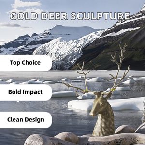 รูปปั้นหัวกวางโลหะสีทองสไตล์โมเดิร์น งานแฮนด์เมดหลายชิ้น ตกแต่งบ้านสำหรับเทศกาลคริสต์มาส - Product Image 2
