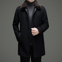 Manteau en cachemire pour homme avec col à revers, garniture en fourrure de vison, doublure en duvet amovible, style business décontracté, en laine, pour l'hiver