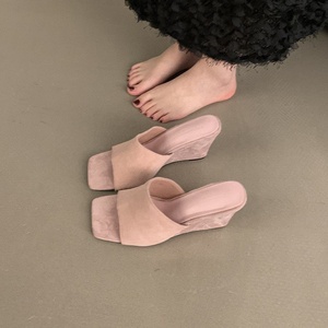 Square Head Open <b>Toe</b> High Heel Outer Wear 2025 Summer Slope Heel High Heeled Sandal Slippers - Product Image 6