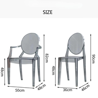 Chaises fantômes modernes à dos rond en acrylique pour événement avec bras, vente en gros, chaises de salle à manger de fête de mariage