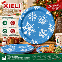 Piring Kertas Pesta Natal Produsen XIELI Indonesia Motif Kepingan Salju Selamat Natal Peralatan Makan Cetak Kustom