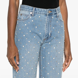 <span class=keywords><strong>Jeans</strong></span> da Donna a Vita Alta e Gamba Dritta in Perle Stile Sexy Traspiranti Larghi Casual Classici in Denim Lavato con Perline Termoadesive - Product Image 4