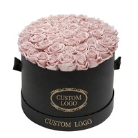 Papier d'emballage de rose de luxe romantique avec logo personnalisé Carton rigide cylindrique avec boîte à fleurs cadeau