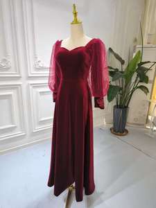 S1591N New High-Quality Hot-Selling Burgundy Velvet Long-Sleeved Wedding Banquet Long Bridal Mermaid Women Evening Dress - Product Image 4