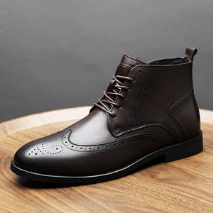 New Arrivals Carved Cowhide <b>Boots</b> Men's <b>Work</b> <b>Boots</b> Large Size Plus Velvet Warm <b>Leather</b> Shoes - Product Image 2