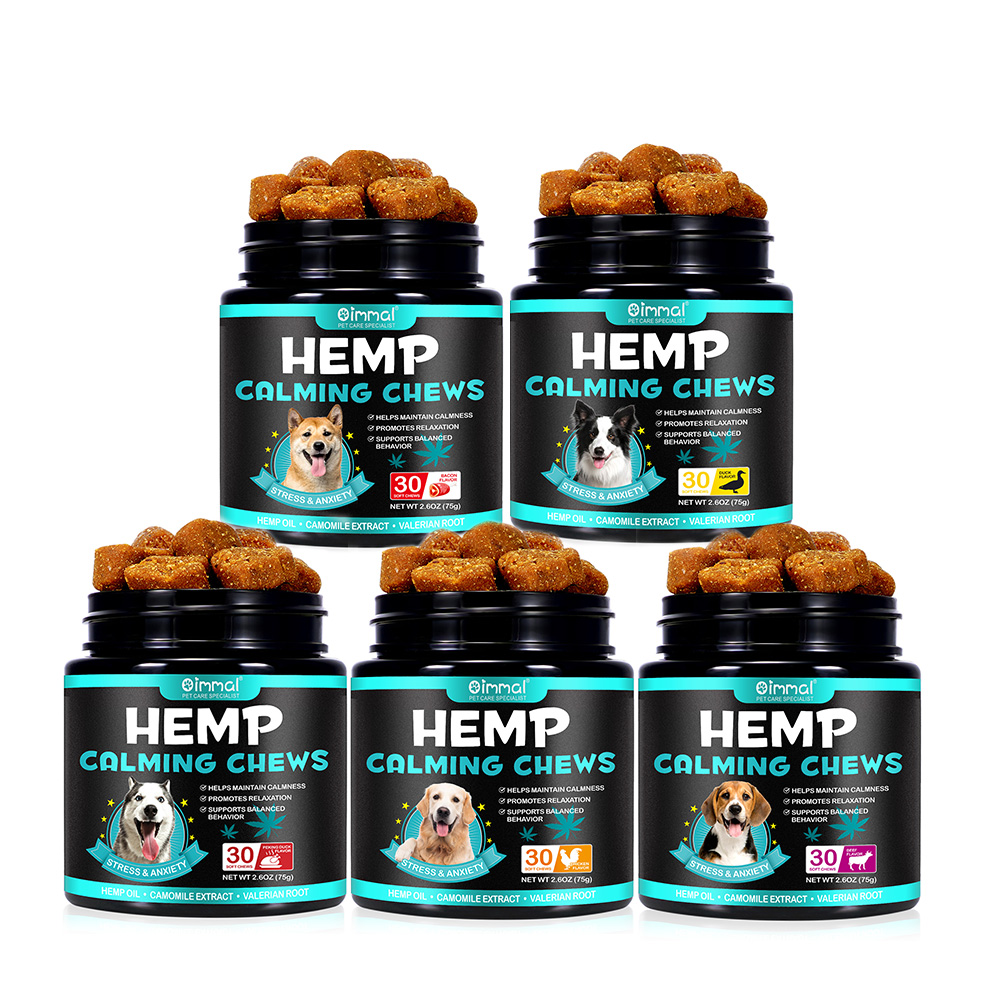 Oimmal 30pcs Soft Chews Peking Duck Chicken Balcon Beef Flavor Hemp Calming Treats para Cães Relief Stress Promove Relaxamento