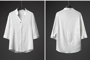 ชุดสูท2ชิ้นสำหรับผู้ชาย2024เสื้อโปโลคอวีกางเกงขายาวสไตล์ลำลองทรงหลวมแขนสามส่วนแบบถักสำหรับฤดูร้อน - Product Image 6