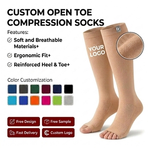 <span class=keywords><strong>Chaussettes</strong></span> de compression à bout ouvert couleur kaki, soutien gradué pour femmes et hommes, sans orteils, hauteur genou, pour infirmières, varices et œdèmes - Product Image 3