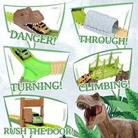 Jouets de train de dinosaures - Circuit de course de voitures de 216 pièces avec 7 dinosaures, Monde jurassique avec plusieurs configurations de circuits