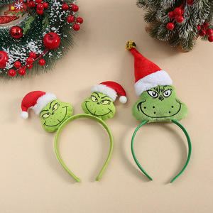 Serre-tête <span class=keywords><strong>de</strong></span> Noël Grinch en peluche, ornements visage Grinch, mini-casquettes <span class=keywords><strong>de</strong></span> Père Noël en tissu doux, accessoire <span class=keywords><strong>de</strong></span> cheveux pour fête <span class=keywords><strong>de</strong></span> fin d'année - Grande Vente - Product Image 3