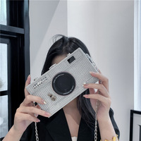 Sac à main mini Ita Bag tendance pour femme, en forme d'appareil photo rétro, orné de strass personnalisés, idéal pour les soirées
