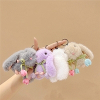 Porte-clés en peluche lapin aux longues oreilles multicolores, pendentif lapin en peluche doux et mignon, jouet animal pour breloques de sac et cadeaux, vente en gros