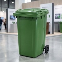 Poubelle à roulettes de 240 L, bac à déchets carré en HDPE, couvercle rabattable, poubelle à deux roues pour le nettoyage urbain extérieur