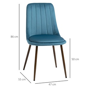 Chaises de cuisine rembourrées HOMCOM, lot de 4 en polyester et acier, 47x55x86 cm, bleu - Product Image 2