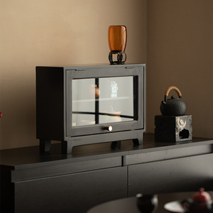 Chinese Style Solid Wood Desktop Display Cabinet For Teacups And Tea <b>Sets</b> <b>Square</b> Shape Black Walnut Wood - Product Image 1