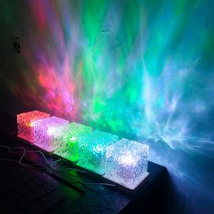 Lámpara LED de Cristal Aurora Giratoria de 16 Colores, Efecto Dinámico de Ondas de Agua Azules, Cubo Proyector de Luz Nocturna - Product Image 1