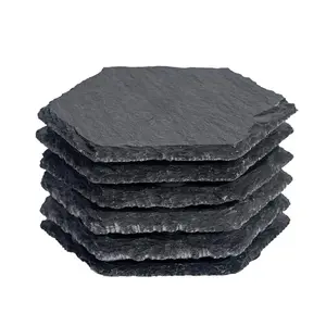 High Quality Sublimation Bulk Square Black Polygon Slate Coasters Bulk Wholesale Natural Coasters For Drink
