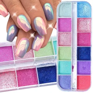 Polvo de Uñas con Efecto Cromo AB, 12 Compartimentos, Aurora, Sirena, Unicornio, Perla, Brillo Espejo - Product Image 4