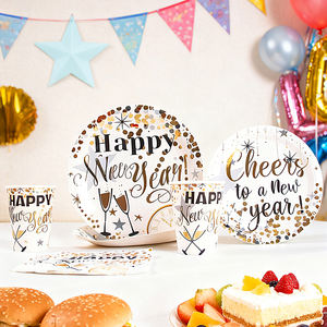 Juego de <span class=keywords><strong>Vajilla</strong></span> Desechable con Tema de Feliz Año Nuevo, Servilletas, Vasos de Papel, Platos de Papel, Suministros de Decoración para Fiestas - Product Image 2