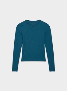 Chemises pour femmes en <span class=keywords><strong>turquoise</strong></span> doux et respirant, col rond transparent, manches longues, couleur unie, chemises à manches longues pour femmes, OEM - Product Image 6