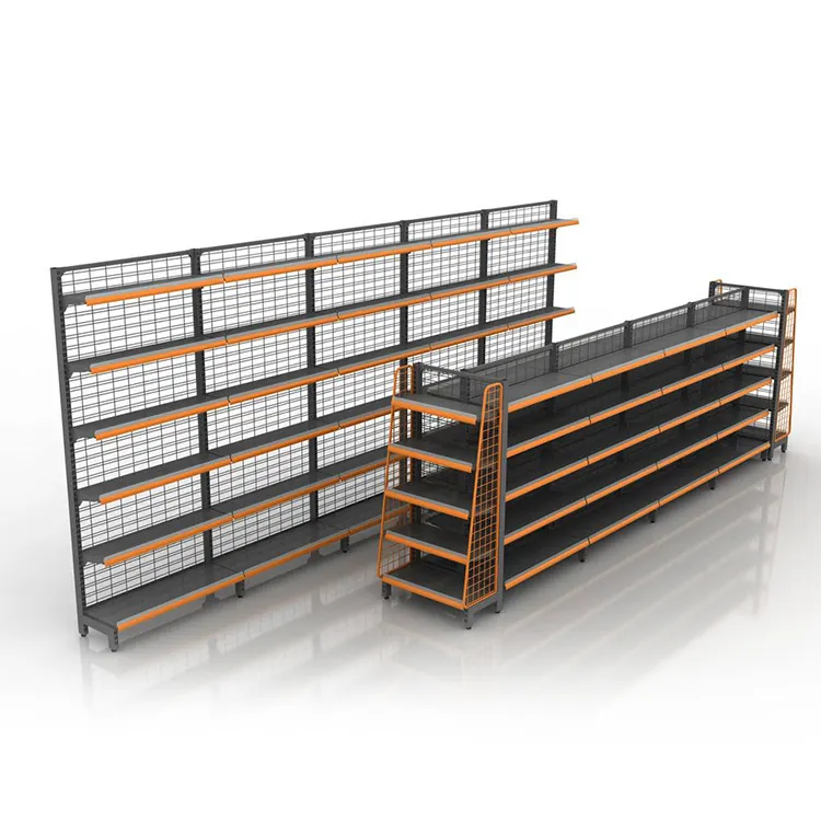 Custom Sized Steel And Wood Rack Supermarket Display Shelves Gondola Shelf For Retail Store